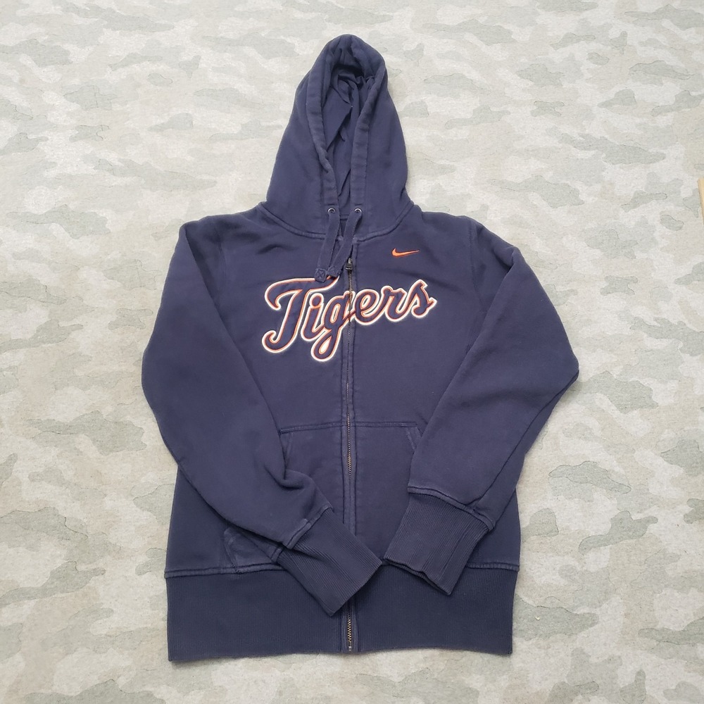 Detroit Tigers Sweatshirt Womens XS Blue Full Zip Hooded Long Sleeve Nike